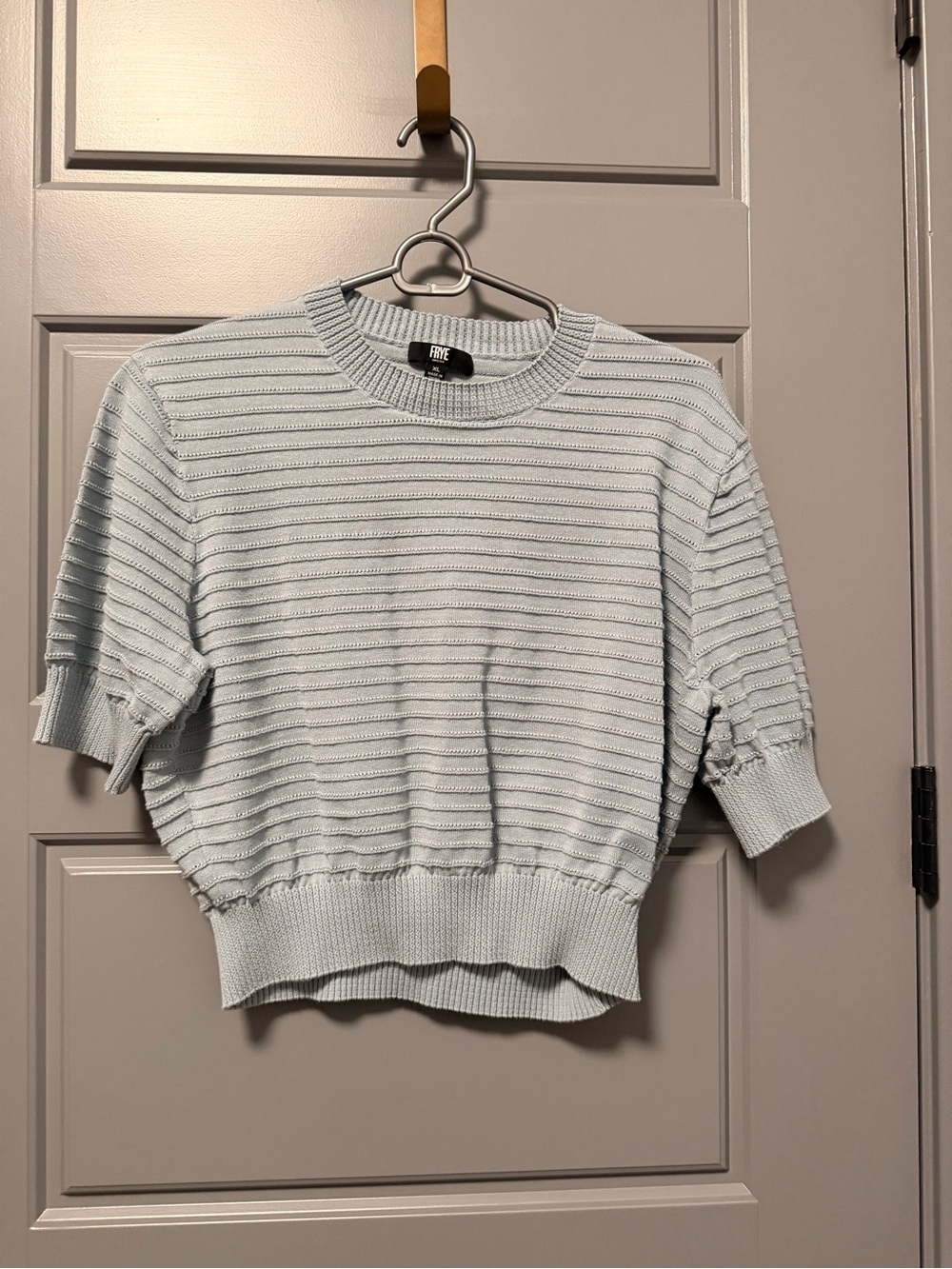 Frye Blue Short Sleeve Ribbed Knit Sweater XL